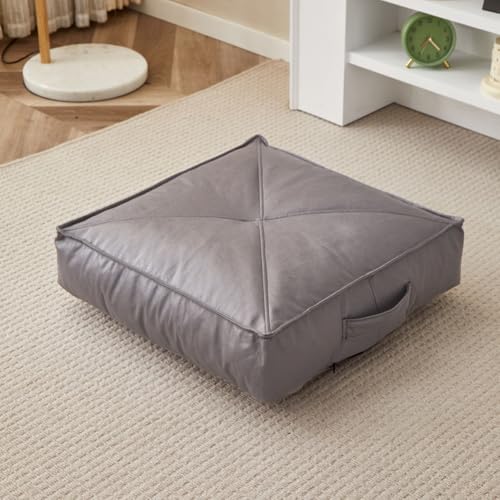 4" Thick Faux Leather Floor Seat Pad Yoga Meditation Cushion,Waterproof Square Floor Cushion Seating for All Ages,Portable Floor Cushion Booster Cushion (Light Grey,20x20x4inch) - color: Light Grey
