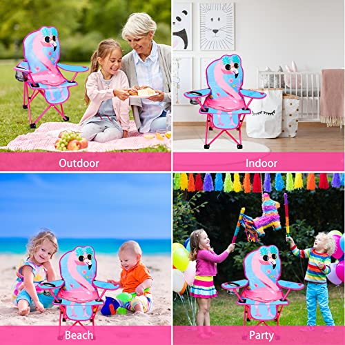 KABOER Kids Outdoor Folding Lawn and Camping Chair with Cup Holder and Carrying Bag, Children's Camping Chairs - color: Flamingo