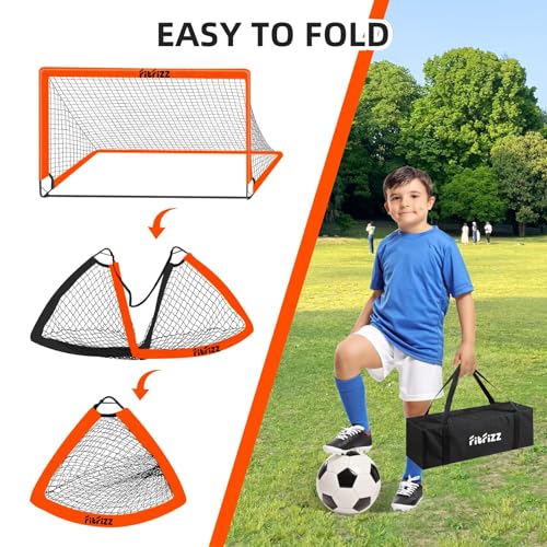 Soccer Goal, Soccer Goals for Backyard, 6x4ft Portable Pop Up Soccer Net Set, Soccer Training Equipment with Soccer Ball, Ladder and Cones - color: Orange2