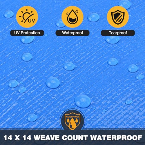 Winpull Tarp 8x10 Feet 14 Mil Heavy Duty Waterproof Tarp, Large Multipurpose Cover with Brass Grommets and Reinforced Edges, UV Resistant Thick Poly Tarps for Outdoor Camping Tent Pool Car, Blue - color: Blue/Silver-14mil, size: 8' x 10'