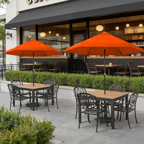 CROWN SHADES 9 Ft Patio Umbrella with Auto-Tilt & Olefin Fabric - Patented 45°Edge Connection Wind Resistant Outdoor Umbrella for Table, Pool, Beach, Effortless Crank System - color: Red