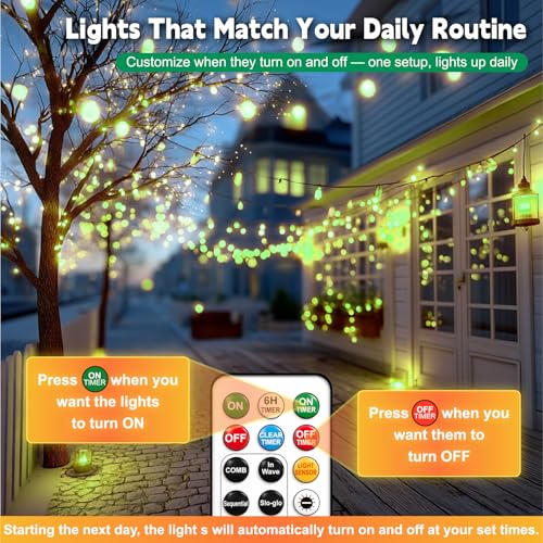 HXWEIYE Rechargeable Fairy Lights with Remote, 2 Pack 33ft 100LED Twinkle Lights with DIY Timer & Light Sensor, Waterproof Outdoor String Lights for Bedroom Patio Christmas Tree Decor, Green - color: Green, size: 100 LEDs - 2Pack