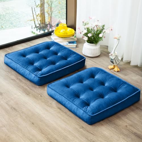 1 MIDDLE ONE Floor Pillow Set of 2, Memory Foam Meditation Cushion, Floor Cushions for Adults Sitting, Large Square Seat Cushions for Yoga, Couch, Sofa, Kids, Living Room, 22x22 Inch (Navy Blue) - color: Navy Blue, size: 22x22 Inch(Pack of 2)