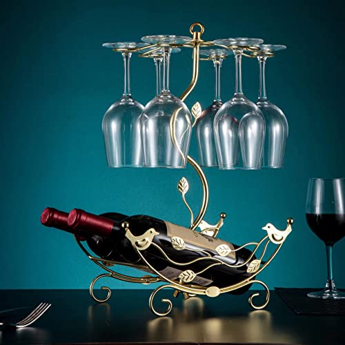Wine Rack with Glass Holder-Hold 2 Wine Bottles and 6 Glasses - size: new-medium
