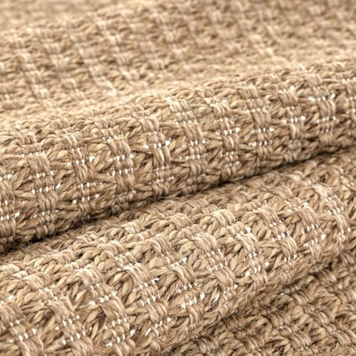 Luul Home Easy Jute Rugs 5x7 Natural Color Living Room Indoor Outdoor Area Rug for Farmhouse Patio and Kitchen Rug High Traffic Washable Easy to Clean Solid Boho Woven Design Outside Carpet (5 x 7) - color: Natural, size: 5' x 7' (Rectangular)