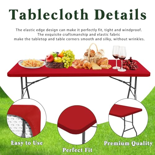 6 Pack Picnic Fitted Table Cover for 6 Foot Tablecloth for Rectangle Tables Waterproof Stretch Washable Folding Indoor and Outdoor Spandex Table Cloth for Camping Banquet and Parties (Red,30" x 72") - color: Red, size: 30"x72" (Pack of 6)