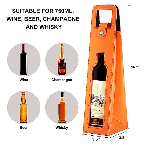 RYDDOY Wine Gift Bag, Reusable Leather Wine Tote Carrier, Single Bottle Champagne Beer Gift Bags Carrier for Birthday, Wedding, Picnic Party, Christmas festival Gifts (Orange) - color: B-Orange-16.1×3.5×3.5