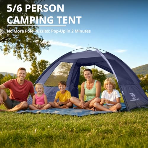 CAMEL CROWN Beach Tent UPF 50+ Sun Shelter for 2/3/5/6 Person, Lightweight Portable Sun Shade with Sand Anchor, Family Beach Day & Outdoor Adventures - color: Navy Blue, size: 5/6 Person