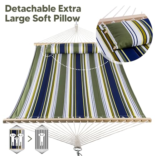 SUNCREAT Double Hammocks 2 Person with Extra Large Pillow, Non Fading Tree Hammocks for Outside, Blue&Aqua - color: Blue&aqua