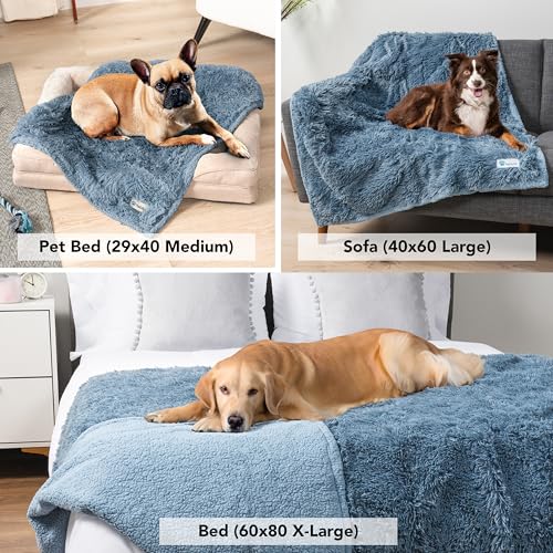 PetAmi Waterproof Dog Blanket for Couch, Bed & Furniture,Reversible Sherpa & Faux Fur Pet Blanket, Leakproof Blanket for Puppy Cat, Washable Soft Calming Pet Couch Protector (29x40, Light Blue) - color: Dusty Blue, size: Medium (29x40)