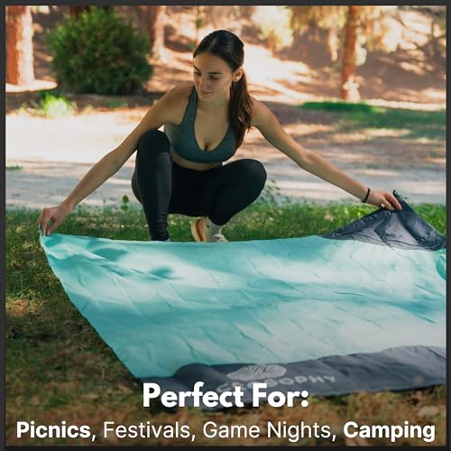 ECCOSOPHY Sand Proof Beach Blanket - Waterproof Picnic Blanket 60x55 Outdoor Compact Pocket Blanket Lightweight Ground Cover for Hiking Camping Festivals Sports Travel with Bag & Stakes (Pistachio) - color: Pistachio