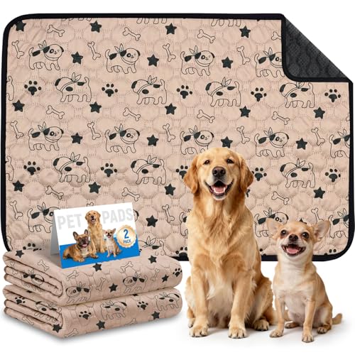 2 Packs Washable Pee Pads for Dogs, Absorbent Reusable Puppy Pads, Non-Slip & Waterproof Dog Training Mat for Whelping Playpen Crate, Coffee 18"x24" - color: Coffee, size: 18"x24"-2 Pack