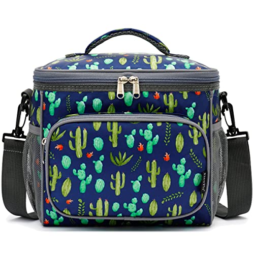 FlowFly Insulated Reusable Lunch Bag Adult Large Lunch Box for Women and Men with Adjustable Shoulder Strap,Front Zipper Pocket and Dual Large Mesh Side Pockets,Cactus - color: Cactus