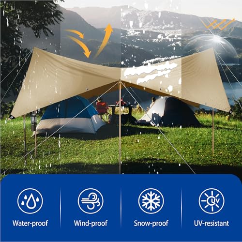 Tarp 20x20 Heavy Duty Waterproof Beige Tarp 12.5mil,Durable,Multipurpose, Weather Resistant,Uv Resistant,Tear Resistant,Can Be Used for Outdoor Furniture,Cars,Ships,Roofs-by MVPNET - size: 20x20
