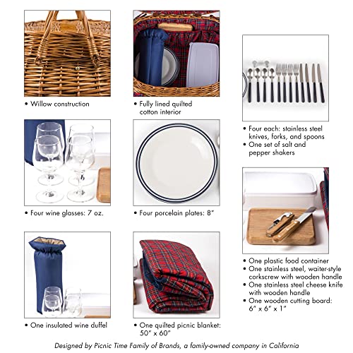 Highlander Picnic Basket, (Red & Blue Tartan Pattern)