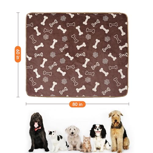Waterproof Dog Blankets Pet Blanket 60"x80", Soft Fluffy Sofa Car Bed Protector, Reversible Sherpa Fleece Dog Blanket for Large Dogs (Chocolate Brown-Bones) - color: Chocolate Brown-bones, size: 60"x80"