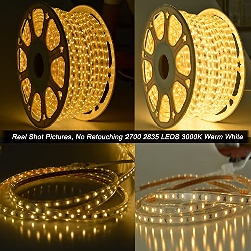 SURNIE 150ft Flat Outdoor Rope Lights Waterproof: 110V Cool Warm White LED Strip Light - Cuttable Connectable Lights for Deck Patio Stairs Backyards Commercial Decor Lighting, Not Tube Rope - color: Warm White, size: 150ft