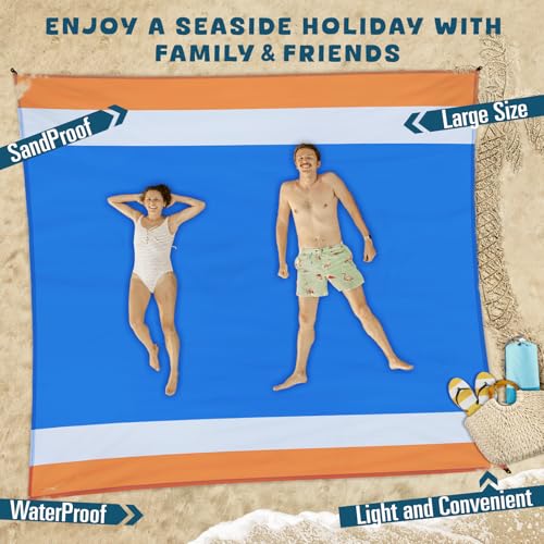 Beach Blanket Waterproof Sandproof 78''×81'' Large Suits 1-5 Adults Oversized Lightweight Picnic Mat Beach Blanket Water Resistant for Camping Hiking Travel Picnic - color: Orange Blue, size: 78''x81''