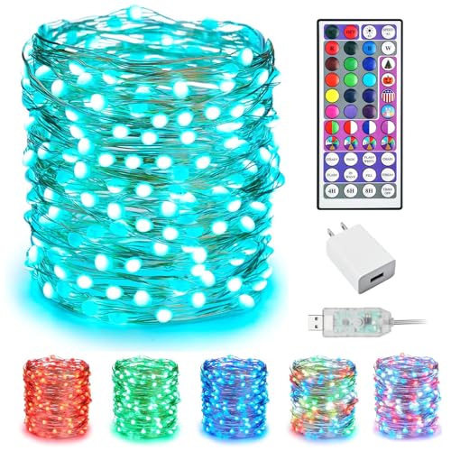 Minetom Upgraded Color Changing Fairy String Lights - 33 ft 100 LED 24 Colors USB Silver Wire Lights with Remote and Timer for DIY Bedroom Party Indoor Christmas Decoration, Adapter Included - color: 24 Colors, size: 33 FT