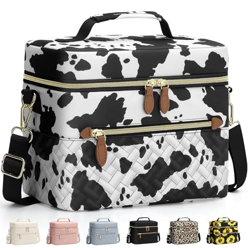 Capolo Lunch Box for Women Men Adults,Insulated Lunch Bag Leakproof Lunch Cooler Box with Removable Strap Cute Lunch Tote Bags Reusable Thermal Lunchbox for School Work Picnic(Small,Cow print) - color: Cow print, size: Small