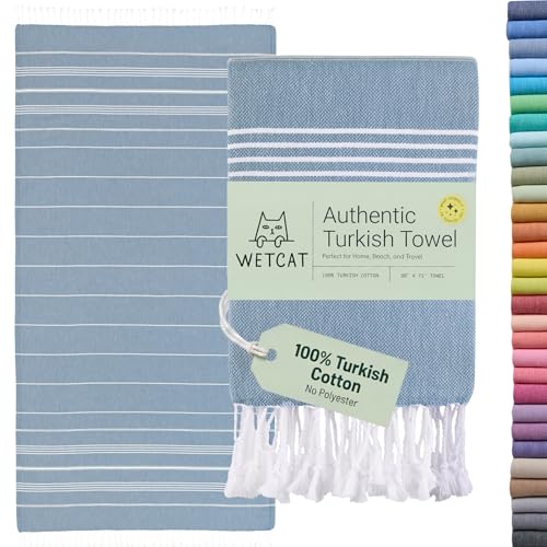 WETCAT Turkish Beach Towel Oversized (38"x71") 100% Turkish Cotton, Made in Turkey - Sand Free, Extra Large, Ultra Soft, Quick Drying, Compact & Lightweight for Travel - Denim Blue - color: Denim Blue, size: Beach Towel (38" x 71")