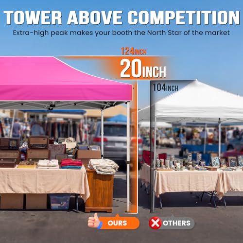 Quictent 10x20FT Heavy Duty Pop Up Canopy Tent, Commercial Easy up Portable Waterproof Shelter with Roller Bag for Outdoor Wedding Party Events Markets Gazebos - color: Pink, size: 10X20