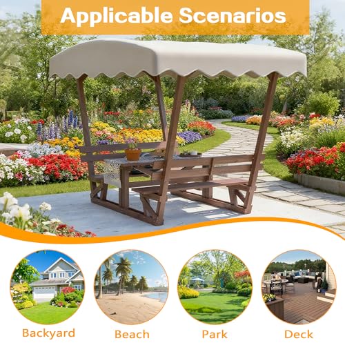 Outdoor Wooden Picnic Table with Removable Sunshade Canopy & Benches All-Weather Solid Wood Patio Dining Set for 4 6 Person Perfect for Backyard, Deck, Park, and Beach Brown - size: Table With Canopy