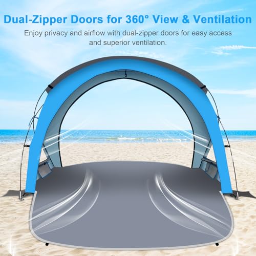 Gorich Beach Tent Sun Shelter with UPF50+ UV Protection for 1-2/3/4-5/6-7 Person, Lightweight & Portable Beach Shade Canopy with 2 Zippered Doors, Easy Setup Family Beach Umbrella - color: Skyblue, size: 2 Person