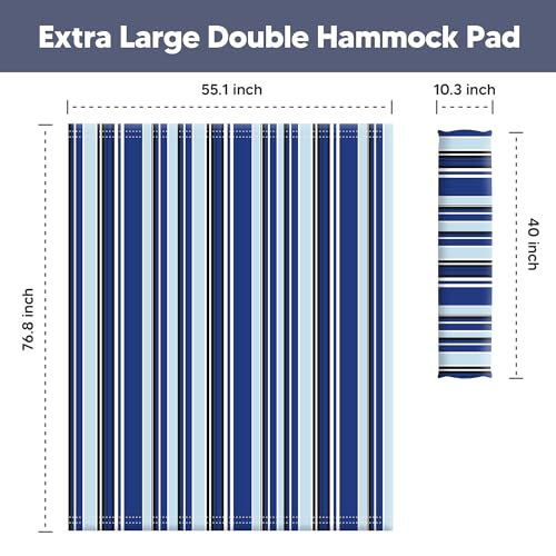 SUNCREAT Portable Hammock Pad with Soft Pillow, Two-Layer Soft Polyester Pad, Blue Stripes - color: Blue Stripes