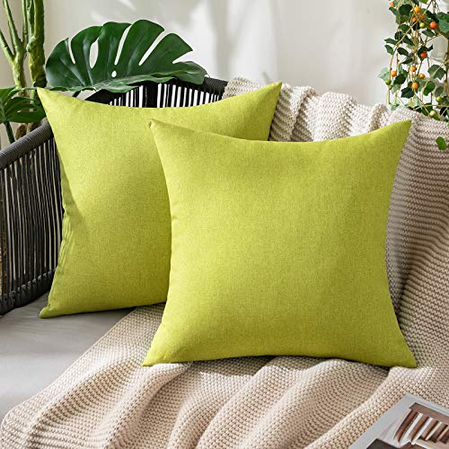 MIULEE Pack of 2 Decorative Outdoor Solid Waterproof Throw Pillow Covers Spring Faux Linen Garden Farmhouse Cushion Cases for Summer Patio Tent Balcony Couch Sofa 16x16 Inch Green - color: Green, size: 16" x 16" (Pack of 2)
