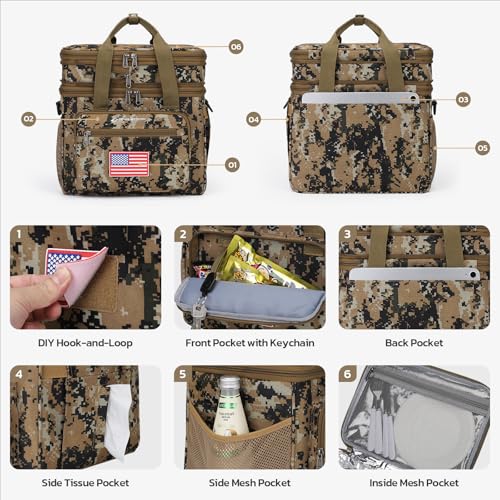 Maelstrom Lunch Box, 23L Insulated Lunch Bag, Expandable Double Deck Cooler Bag, Lightweight Leakproof Tote Bag With Side Tissue Pocket, Suit For Men and Women (I Camouflage with DIY Hook-and-Loop) - color: I Camouflage with DIY Hook-and-Loop