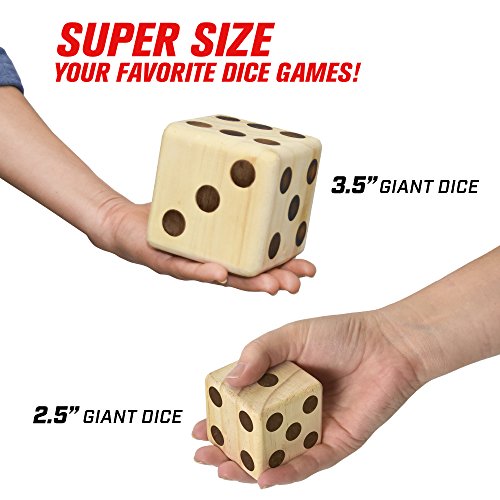 GoSports Giant Wooden Playing Dice Set with Rollzee and Farkle Scoreboard - Includes 6 Dice, Dry-Erase Scoreboard and Canvas Tote Bag - Choose 2.5 Inch or 3.5 Inch Dice) - style: 3.5 Inch Natural Wood Dice