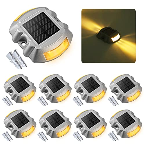 VOLISUN Solar Deck Lights Driveway Dock Lights, 8-Pack Led IP68 Waterproof Outdoor Warning Step Lights for Driveway Sidewalk Garden Pathway Yard(Warm White, Auto On/Off - color: Warm White, size: 8 Pack