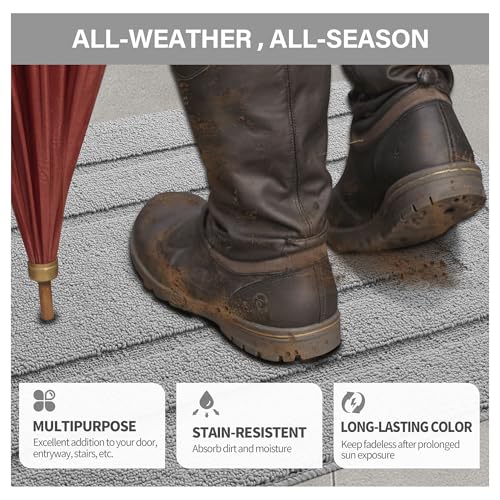 GRANNY SAYS Front Door Mat Outside Entrance, Welcome Matt Non-Slip, Outdoor Door Mats for Entryway, Long Front Porch Mat Low Profile Resist Dirt Easy to Clean, 47"x32", Grey - color: A-grey, size: 2'8" x 3'11" (Rectangular)