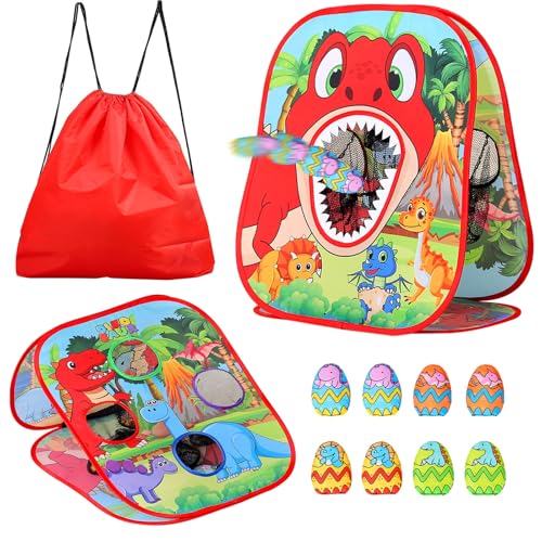 Bean Bag Toss Game for Kids/Double-Sided Foldable Cornhole Board/Backyard Beach Yard Outdoor Toys for Kids Ages 4-8/5-Second Setup/Party Supplies for Kids - color: big dinosaur