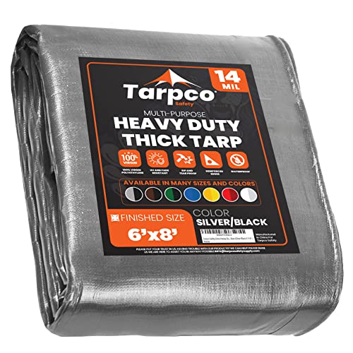 Extra Heavy Duty 14 Mil Tarp Cover, Waterproof, UV Resistant, Rip and Tear Proof, Poly Tarpaulin with Reinforced Edges for Roof, Camping, Patio, Pool, Boat (Silver/Black 6′ X 8′) - color: Silver/Black-14 Mil, size: 6′ X 8′