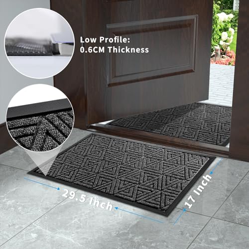 Yimobra Outdoor Mats for Front Door 29.5x17, Stops Mud & Dirt at Entrance, Fits Garage & Patio, All-Weather Waterproof Non Slip Outdoor Indoor Welcome Mat, Mix Grey - color: Mix Grey, size: 29.5x17 Inch
