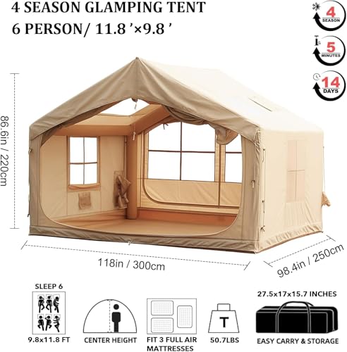 SENLEETO Inflatable Tents for Camping, Large Inflatable Camping Tent with Hand Pump, Easy Setup Tents for 4-6 People, Portable Glamping Tent - size: Ultimate-118 inch*98.4 inch*82..6 inch/6-8 People