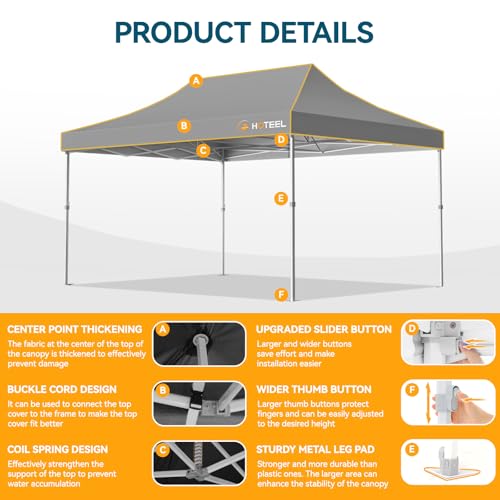 Hoteel 10x15 Pop Up Canopy Tent Heavy Duty with 4 Sidewalls, Waterproof Party Tent, Easy Set-up Commercial Instant Tents with Roller Bag & Sandbags, Hexagonal Leg (1-Year Warranty) - color: Grey 2, size: 10×15 （4 Walls）