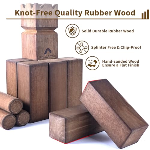 ApudArmis Kubb Yard Game Set, Viking Chess Outdoor Clash Toss Yard Game with Carrying Case - Rubber Wooden Backyard Lawn Games Set for Teenagers Adults Family - color: Brown
