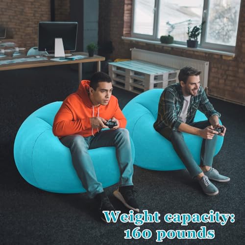 Realspring Inflatable Bean Bag Chairs Outdoor Blow up Camping Chairs Inflatable Lazy Sofa Folding Portable Bean Bag Loungers Couch for Movie Night(Lake Blue,2 Pcs) - color: Lake Blue