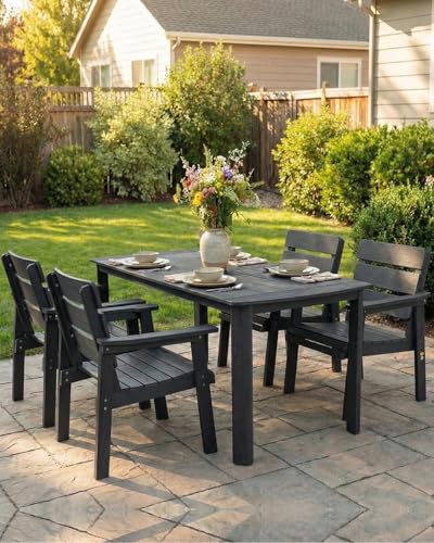 Outdoor Patio Dining Chair Set of 2, All-Weather Patio Chairs with Armrests, Ergonomic Design, Ideal for Garden, Poolside, Backyard, Deck, Black - color: Black, size: 2 Chairs