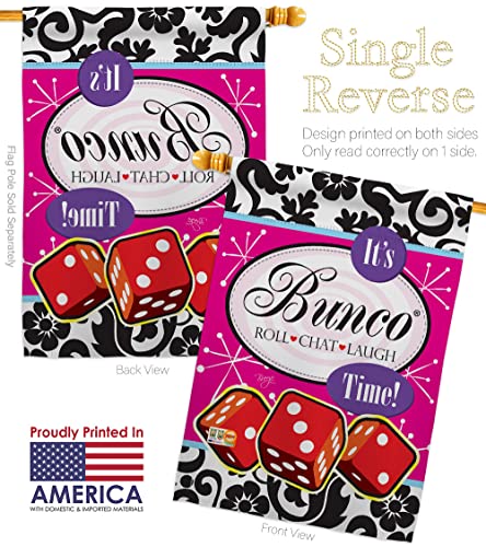 Its Bunco Time Garden House Flags Kit Interests Game Night Dice Poker Bingo Hobbies Leisure Activity Small Decorative Gift Yard Banner Made In USA 28 X 40 - size: 1 x House & 1 x Garden Flags Set w/ Hardware