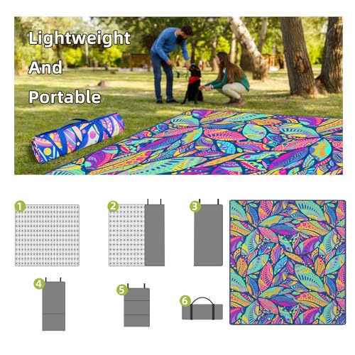 Waterproof Picnic Blankets Foldable & Portable 80''x80'' Boho Picnic Mat for Outdoors, Large Washable Picnic Blanket for Travel Camping Beach, Park Grass Picnic Blanket Accessories for Adults - color: Picnic Mat 04, size: 80" x 80"