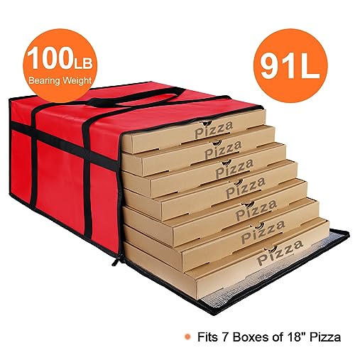 CIVJET Insulated Pizza Delivery Bag for Carry Hot, 20" x 20" x 14" Carrier Warmer, Insulated Food Delivery Bag, Insulated Grocery Cooler Bags for Catering/Doordash, Commercial Food Warmers（Red, 1Pk） - color: Red, size: 20 X 20 X 14 Inches