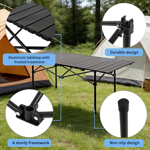 Camping Table Folding Portable Camp Table with 6 Chairs, Folding Picnic Table with Carry Bag Indoor Outdoor for Camping, Beach, Patio, RV, Backyard BBQ, Sturdy, Stable, Easy to Carry, Black - size: 22*46.8*19.5inch + 6 Chair