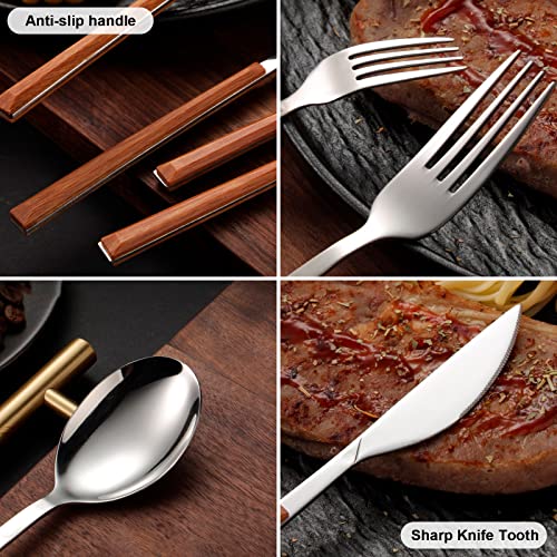 Portable Utensils Set with Case 18/8 Stainless Steel Silverware Sets Reusable Utensils Set Knife Fork and Spoon with Case 3 PCS Set Ideal for Travel Camping - color: Light Brown - 3 PCs