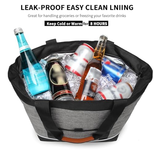 Insulated Cooler Bag Reusable Grocery Tote Bags Transport Large Lunch Box for Women - color: Light Gray