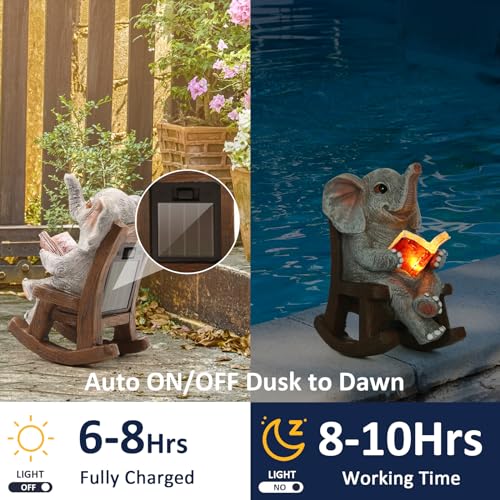 FOXMIS Garden Statues Elephant Outdoor Decor Lights, Lucky Miniature Elephant Statue Solar Garden Decor for Patio,Porch,Home Yard Decor Elephant Gifts for Mom,Women, 2.04"x3.34"x3.93" - color: Gray