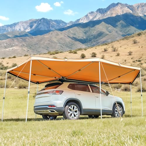 VEVOR 270 Degree Awning, 133 sq.ft Driver Side Vehicle Awning, Waterproof UV50+ Car Side Awnings with Carry Bag, All-Weather Free-Standing Overland Awnings Car Shelter for SUV Van Truck Camping - color: Khaki 270° 20*6.7ft Car Awning